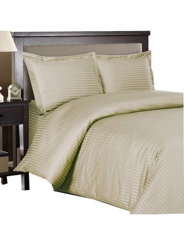 8pc King Size Bed-in-a-Bag Striped Tan 600-Thread-Count Siberian Goose Down Alternative Comforter 100 Percent Cotton - Includes Sheets and Duvet Cover Sets