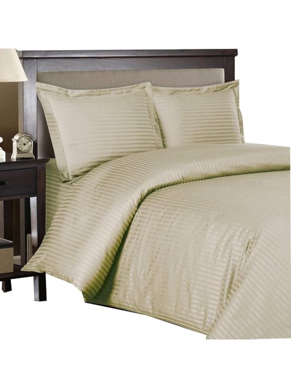 8pc King Size Bed-in-a-Bag Striped Tan 600-Thread-Count Siberian Goose Down Alternative Comforter 100 Percent Cotton - Includes Sheets and Duvet Cover Sets