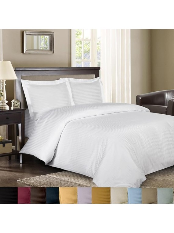 8pc King Size Bed-in-a-Bag Striped Tan 600-Thread-Count Siberian Goose Down Alternative Comforter 100 Percent Cotton - Includes Sheets and Duvet Cover Sets