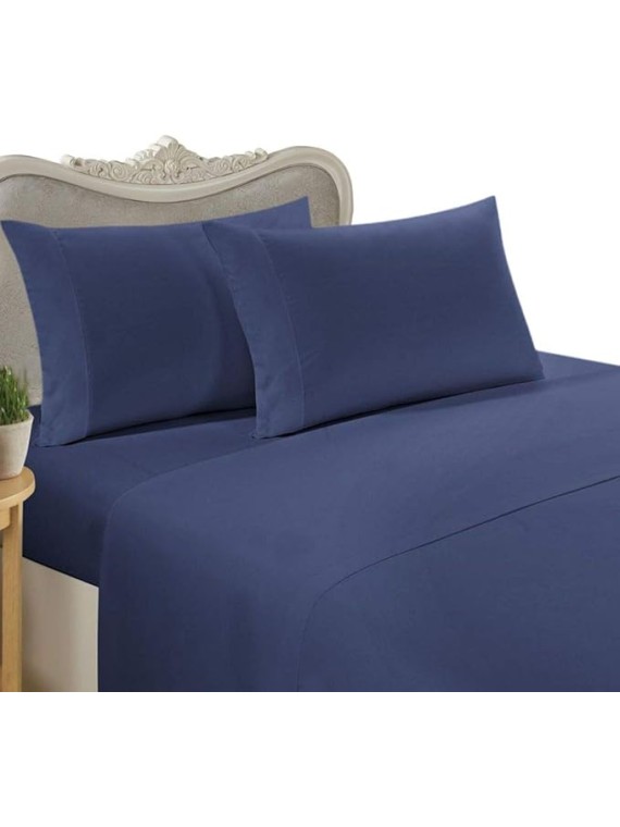SEVEN (7) Piece OLYMPIC QUEEN Size Set, NAVY Solid / Plain, 1500 Thread Count / 1500TC SATEEN WEAVE Long Staple 100-Percent Ultra Soft Egyptian Cotton.