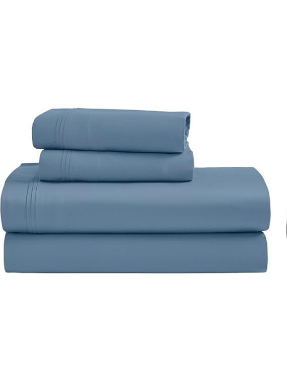 Egyptian Cotton 4 Piece Sheet Set, Luxury 1500 Thread Count, Modern Design, Sustainable Sheets, Ultra-Soft Basics, Solid, Deep Pocket Fitted Sheet, Flat Sheet, Pillowcases, King, Medium Blue