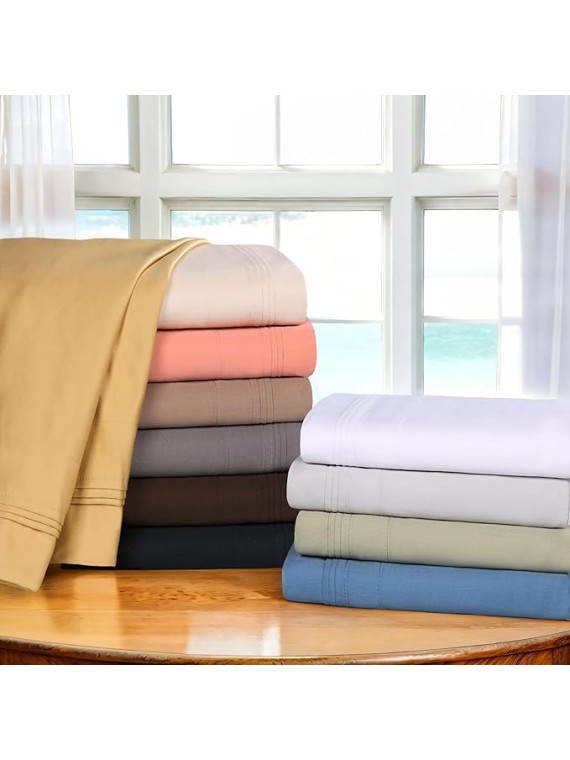 Egyptian Cotton 4 Piece Sheet Set, Luxury 1500 Thread Count, Modern Design, Sustainable Sheets, Ultra-Soft Basics, Solid, Deep Pocket Fitted Sheet, Flat Sheet, Pillowcases, King, Medium Blue