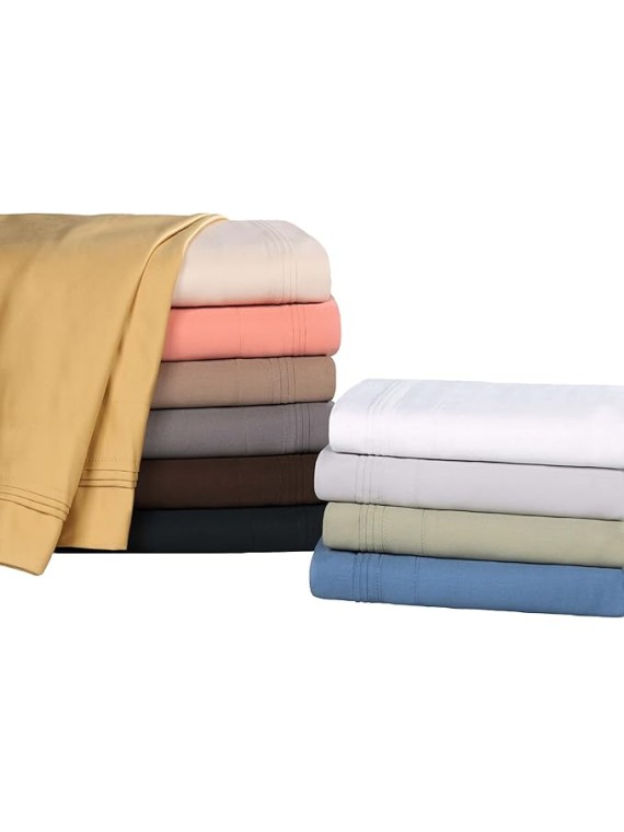 Egyptian Cotton 4 Piece Sheet Set, Luxury 1500 Thread Count, Modern Design, Sustainable Sheets, Ultra-Soft Basics, Solid, Deep Pocket Fitted Sheet, Flat Sheet, Pillowcases, King, Medium Blue