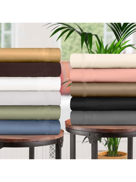 Egyptian Cotton 4 Piece Sheet Set, Luxury 1500 Thread Count, Modern Design, Sustainable Sheets, Ultra-Soft Basics, Solid, Deep Pocket Fitted Sheet, Flat Sheet, Pillowcases, King, Medium Blue