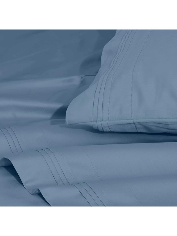 Egyptian Cotton 4 Piece Sheet Set, Luxury 1500 Thread Count, Modern Design, Sustainable Sheets, Ultra-Soft Basics, Solid, Deep Pocket Fitted Sheet, Flat Sheet, Pillowcases, King, Medium Blue