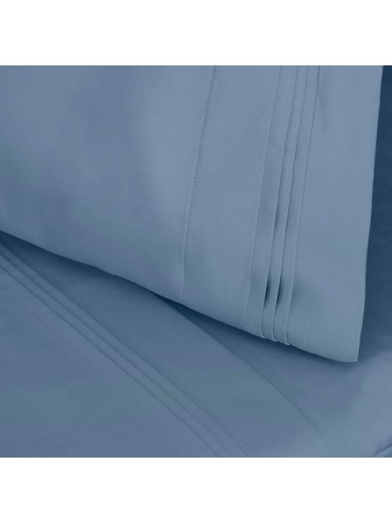 Egyptian Cotton 4 Piece Sheet Set, Luxury 1500 Thread Count, Modern Design, Sustainable Sheets, Ultra-Soft Basics, Solid, Deep Pocket Fitted Sheet, Flat Sheet, Pillowcases, King, Medium Blue
