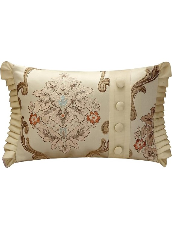 Aubrey King Size Comforter Set with Bed Skirt, Shams and 3 Decorative Pillows - Jacquard Bed Comforter King with Hypoallergenic Fill (Beige)