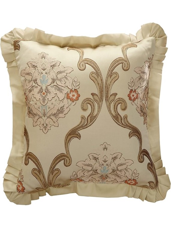 Aubrey King Size Comforter Set with Bed Skirt, Shams and 3 Decorative Pillows - Jacquard Bed Comforter King with Hypoallergenic Fill (Beige)