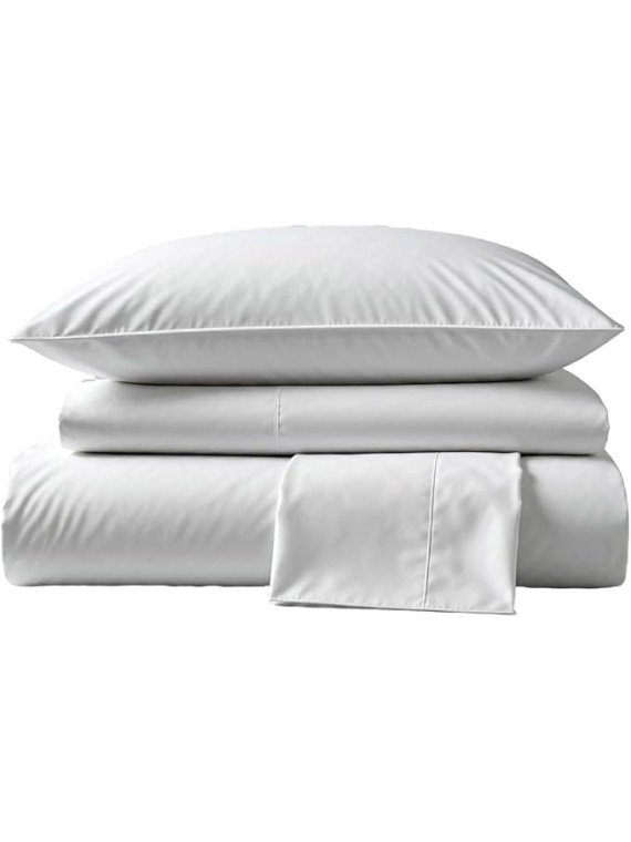 Queen Size Thermoregulating Bed Sheet Set, 4 Piece Bedding, 600 Thread Count, Breathable & Cooling Sheets, Sateen, 100% Peruvian Pima Cotton, White