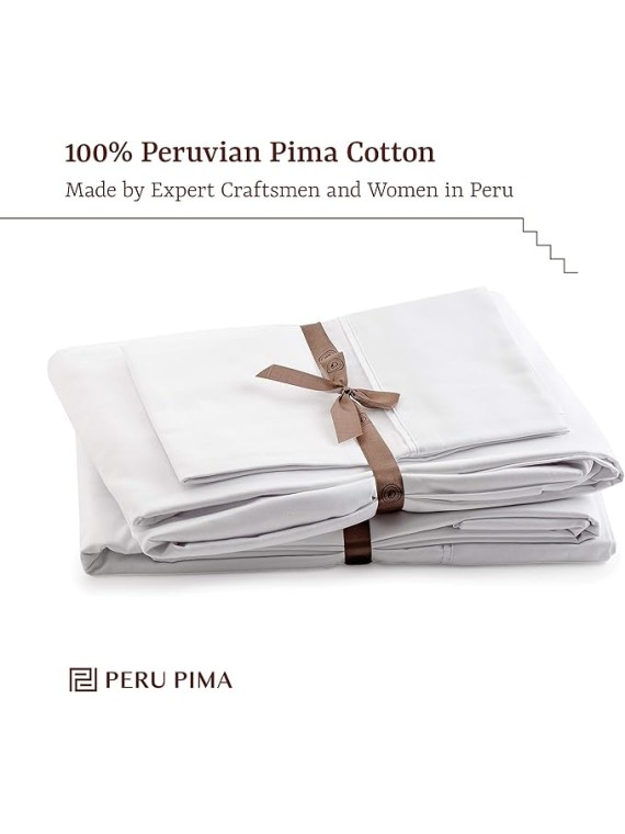 Queen Size Thermoregulating Bed Sheet Set, 4 Piece Bedding, 600 Thread Count, Breathable & Cooling Sheets, Sateen, 100% Peruvian Pima Cotton, White