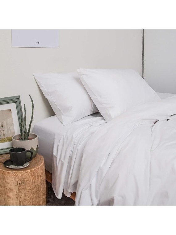Queen Size Thermoregulating Bed Sheet Set, 4 Piece Bedding, 600 Thread Count, Breathable & Cooling Sheets, Sateen, 100% Peruvian Pima Cotton, White
