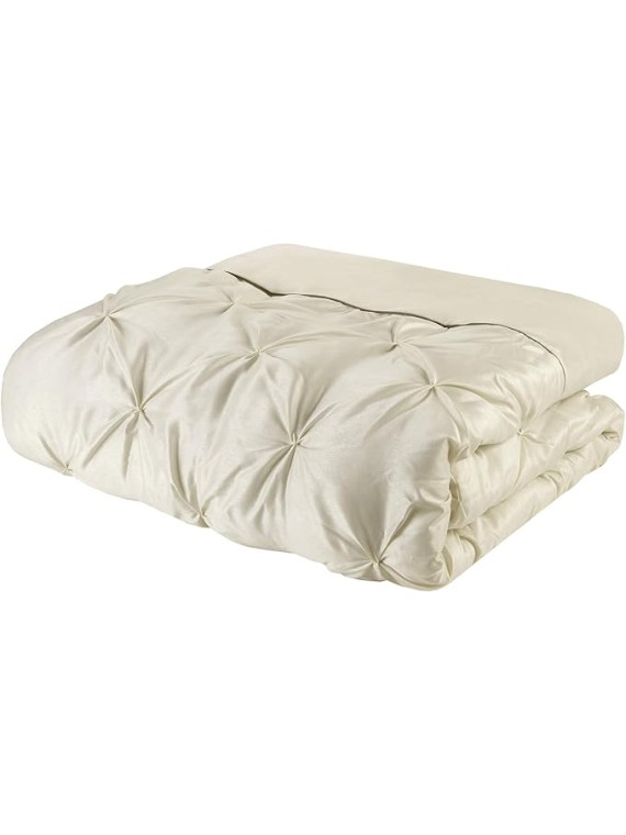 Essentials Room in a Bag Faux Silk Comforter Set - Luxe Diamond Tufting All Season Bedding, Matching Curtains, Decorative Pillows, Ivory Cal King(104"x92") 24 Piece