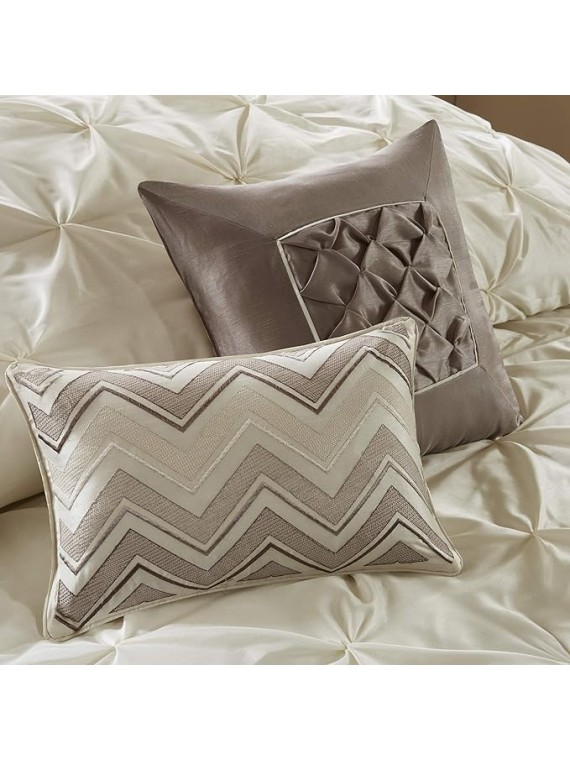Essentials Room in a Bag Faux Silk Comforter Set - Luxe Diamond Tufting All Season Bedding, Matching Curtains, Decorative Pillows, Ivory Cal King(104"x92") 24 Piece