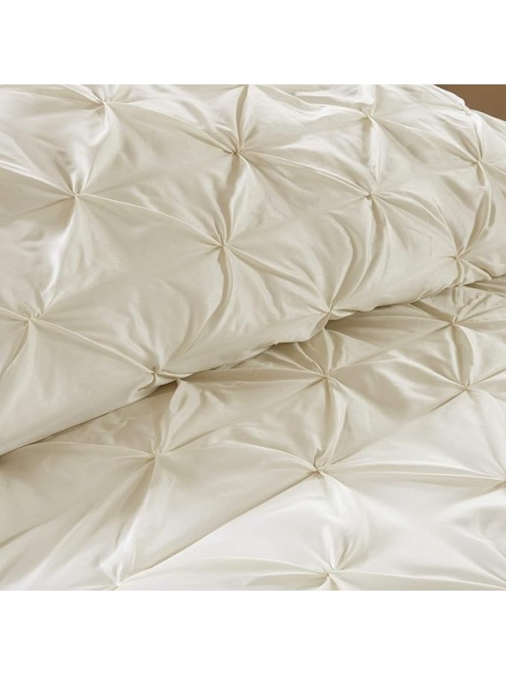 Essentials Room in a Bag Faux Silk Comforter Set - Luxe Diamond Tufting All Season Bedding, Matching Curtains, Decorative Pillows, Ivory Cal King(104"x92") 24 Piece