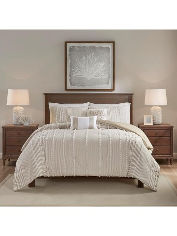 Cotton Comforter Set - Trendy Tufted Textured Design, All Season Down Alternative Cozy Bedding with Matching Shams, Anslee Pom Pom Taupe King/Cal King(110"x96") 3 Piece