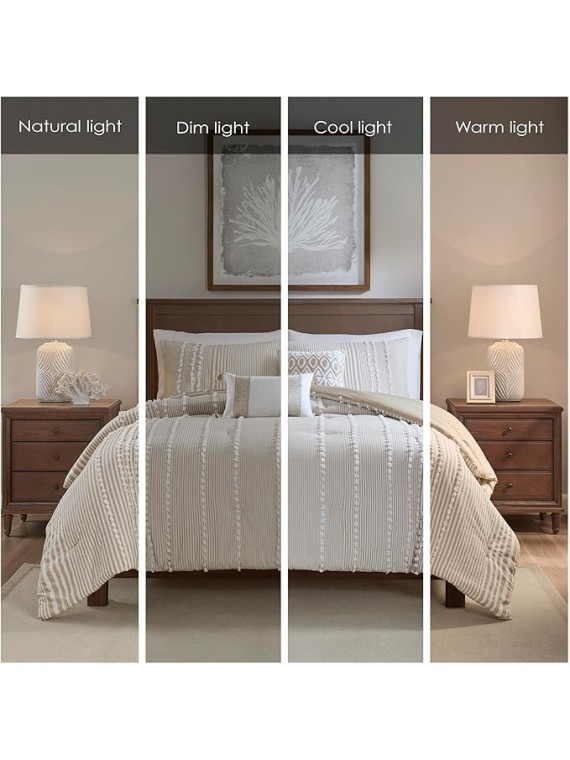Cotton Comforter Set - Trendy Tufted Textured Design, All Season Down Alternative Cozy Bedding with Matching Shams, Anslee Pom Pom Taupe King/Cal King(110"x96") 3 Piece
