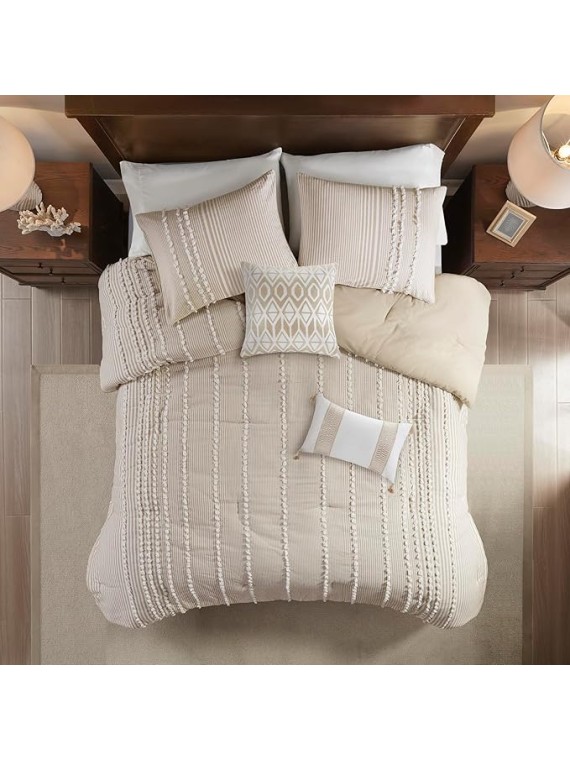 Cotton Comforter Set - Trendy Tufted Textured Design, All Season Down Alternative Cozy Bedding with Matching Shams, Anslee Pom Pom Taupe King/Cal King(110"x96") 3 Piece