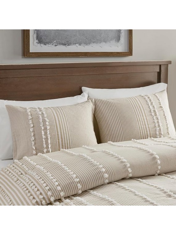 Cotton Comforter Set - Trendy Tufted Textured Design, All Season Down Alternative Cozy Bedding with Matching Shams, Anslee Pom Pom Taupe King/Cal King(110"x96") 3 Piece