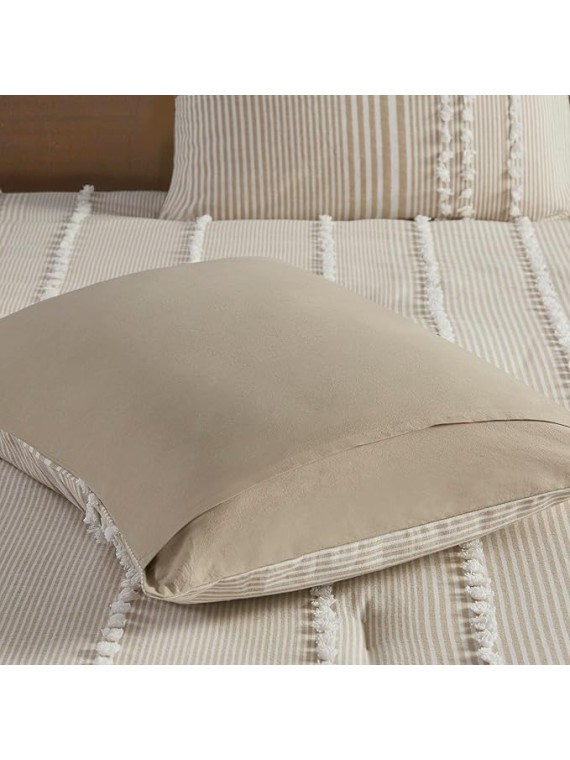Cotton Comforter Set - Trendy Tufted Textured Design, All Season Down Alternative Cozy Bedding with Matching Shams, Anslee Pom Pom Taupe King/Cal King(110"x96") 3 Piece