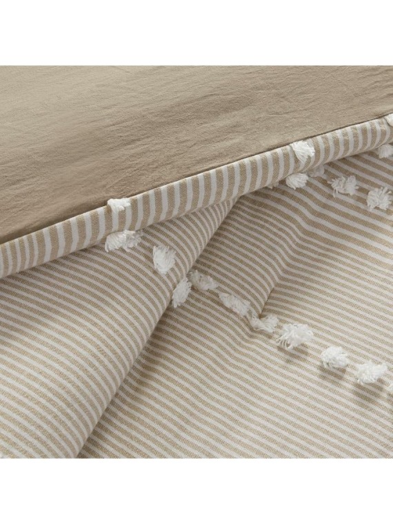 Cotton Comforter Set - Trendy Tufted Textured Design, All Season Down Alternative Cozy Bedding with Matching Shams, Anslee Pom Pom Taupe King/Cal King(110"x96") 3 Piece