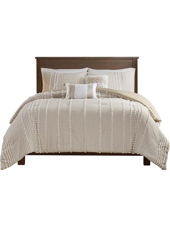 Cotton Comforter Set - Trendy Tufted Textured Design, All Season Down Alternative Cozy Bedding with Matching Shams, Anslee Pom Pom Taupe King/Cal King(110"x96") 3 Piece