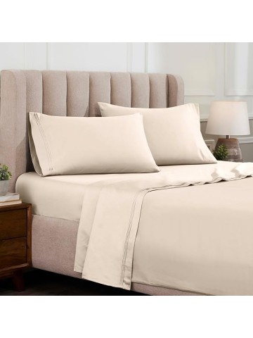 Egyptian Cotton Sheet Set. - Sarasota Premium Luxury 1500-Thread Count 100% Egyptian Cotton Bed Sheet Set Solid Deep Pocket Bedding, King Ivory