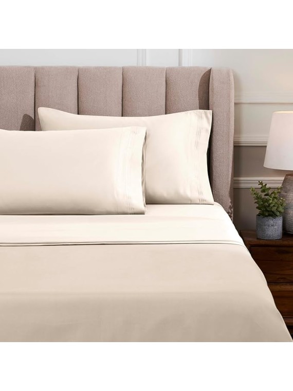 Egyptian Cotton Sheet Set. - Sarasota Premium Luxury 1500-Thread Count 100% Egyptian Cotton Bed Sheet Set Solid Deep Pocket Bedding, King Ivory