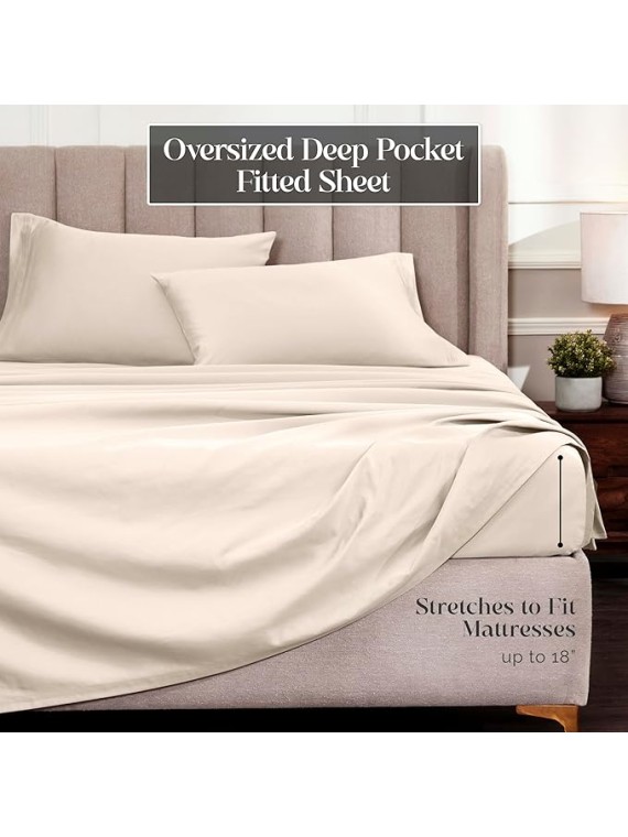 Egyptian Cotton Sheet Set. - Sarasota Premium Luxury 1500-Thread Count 100% Egyptian Cotton Bed Sheet Set Solid Deep Pocket Bedding, King Ivory