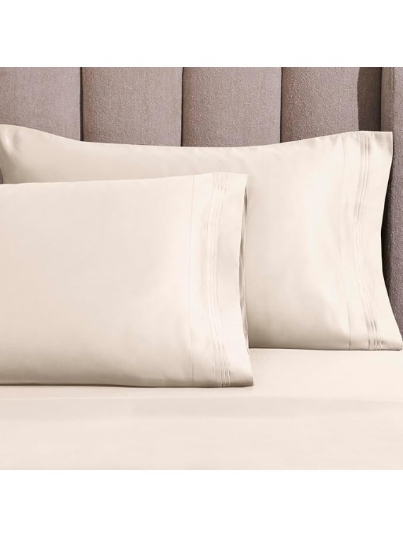 Egyptian Cotton Sheet Set. - Sarasota Premium Luxury 1500-Thread Count 100% Egyptian Cotton Bed Sheet Set Solid Deep Pocket Bedding, King Ivory