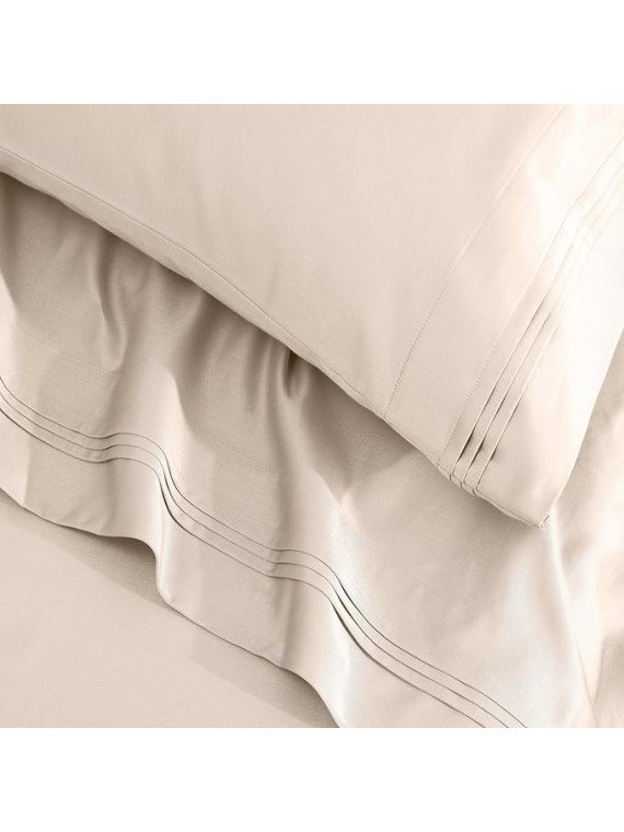 Egyptian Cotton Sheet Set. - Sarasota Premium Luxury 1500-Thread Count 100% Egyptian Cotton Bed Sheet Set Solid Deep Pocket Bedding, King Ivory