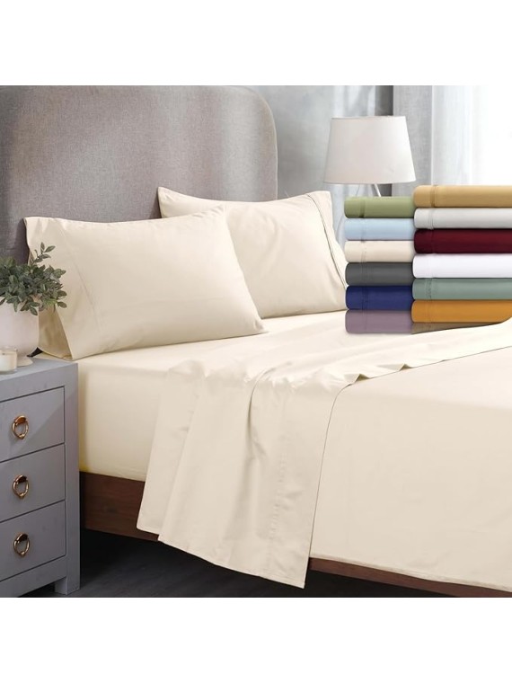 Egyptian Cotton Sheet Set. - Sarasota Premium Luxury 1500-Thread Count 100% Egyptian Cotton Bed Sheet Set Solid Deep Pocket Bedding, King Ivory
