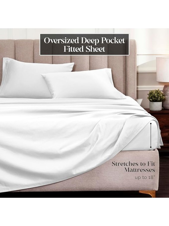 Egyptian Cotton Sheet Set - Sarasota Premium Luxury 1500-Thread Count 100% Egyptian Cotton Bed Sheet Set Solid Deep Pocket Bedding, California King White