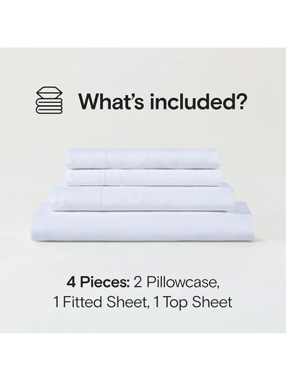 Stone Washed Organic French Linen Bed Sheet Set, GOTS Certified Organic, Best Cooling Linen Sheet Award by Sleep Foundation, 4 Piece - 2 Pillowcases, 1 Fitted and 1 Flat (Snow, King)