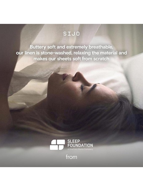 Stone Washed Organic French Linen Bed Sheet Set, GOTS Certified Organic, Best Cooling Linen Sheet Award by Sleep Foundation, 4 Piece - 2 Pillowcases, 1 Fitted and 1 Flat (Snow, King)