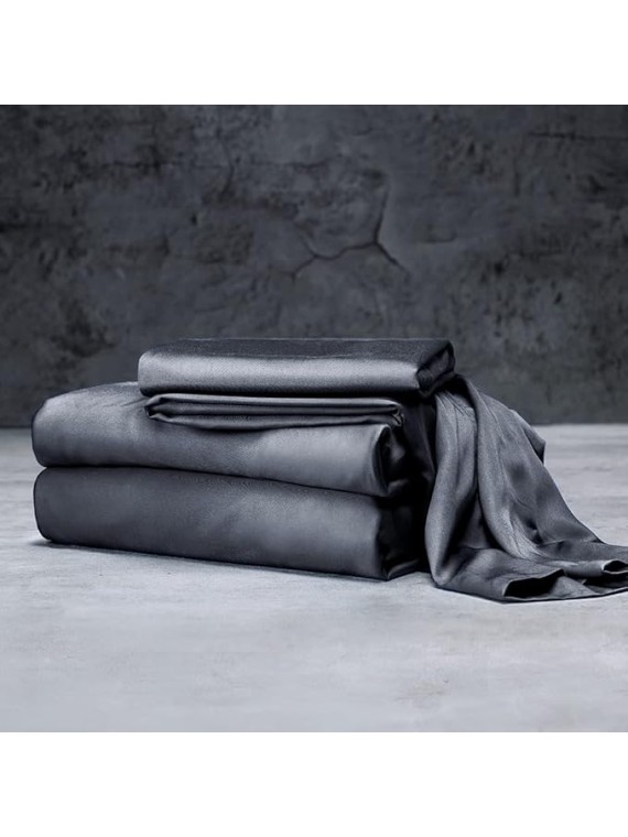 Luxury Sheet Set | 100% Rayon (Viscose) from Bamboo | Queen Size - Charcoal | Deep Pockets | 4-Piece Set (Fitted, Flat, 2 Pillowcases)