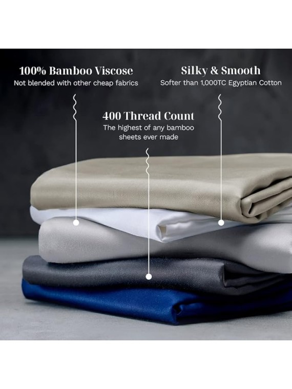 Luxury Sheet Set | 100% Rayon (Viscose) from Bamboo | Queen Size - Charcoal | Deep Pockets | 4-Piece Set (Fitted, Flat, 2 Pillowcases)