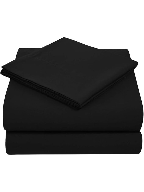 100% Pure Heavy Egyptian Cotton 6-Piece Bed Sheets Set Queen Size Fits mattresses Upto 21-24” deep Pocket True Luxury – Sateen Weave (Solid, Black)