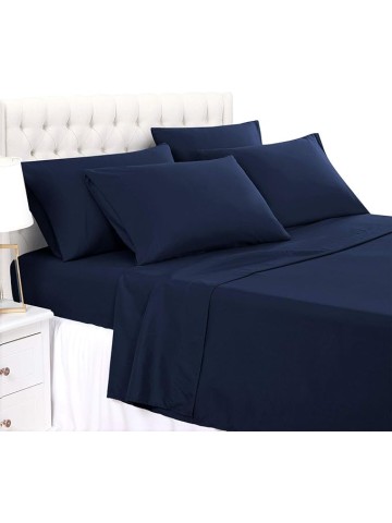 True Luxury Pure Heavy Egyptian Cotton 4-Piece Bed Sheets Set Queen Size Fits mattresses Upto 16-20” deep Pocket – Sateen Weave (Solid, Navy Blue)