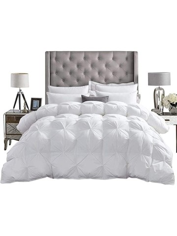 Pinch Pleated 4 Piece Solid 800 TC Egyptian Cotton Pintuck Style Double Needle Stitching Comforter Set - 1 Comforter, 1 Duvet Cover &amp; 2 Pillow Shams White Olympic Queen