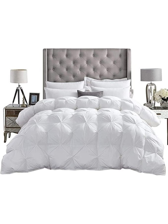 Pinch Pleated 4 Piece Solid 800 TC Egyptian Cotton Pintuck Style Double Needle Stitching Comforter Set - 1 Comforter, 1 Duvet Cover &amp; 2 Pillow Shams White Olympic Queen