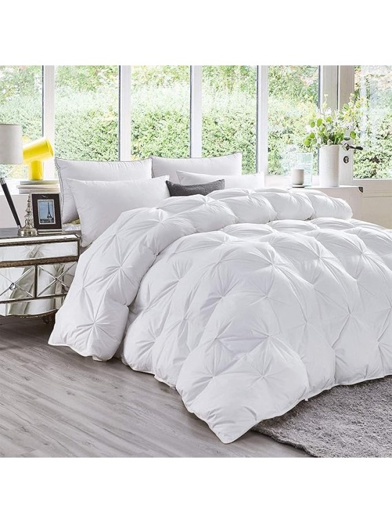 Pinch Pleated 4 Piece Solid 800 TC Egyptian Cotton Pintuck Style Double Needle Stitching Comforter Set - 1 Comforter, 1 Duvet Cover &amp; 2 Pillow Shams White Olympic Queen