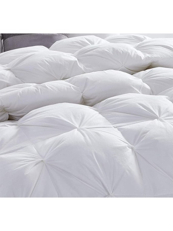 Pinch Pleated 4 Piece Solid 800 TC Egyptian Cotton Pintuck Style Double Needle Stitching Comforter Set - 1 Comforter, 1 Duvet Cover &amp; 2 Pillow Shams White Olympic Queen