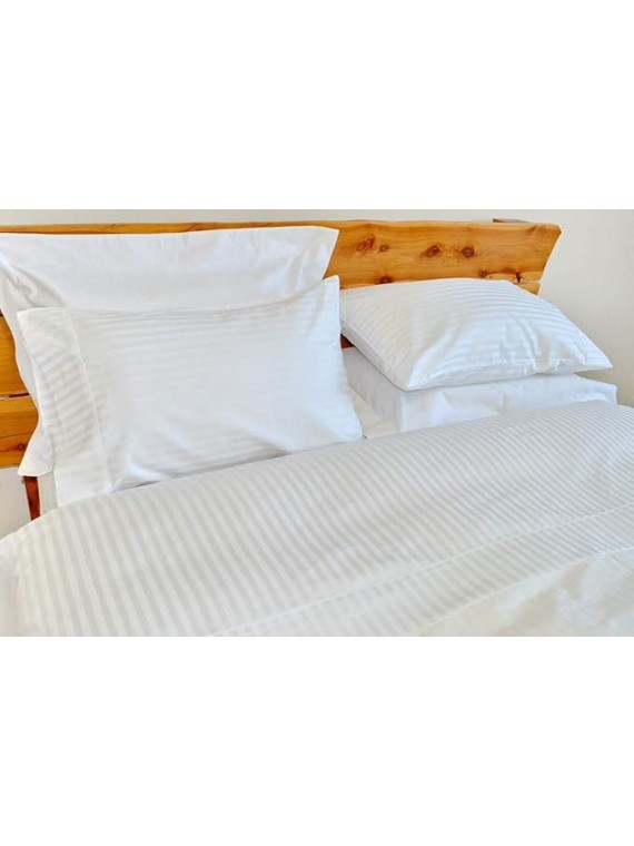 True Luxury Pure Heavy Rich Giza Cotton 6-Piece Bed Sheets Set King Size Fits mattresses Upto 30-34” deep Pocket – Sateen Weave (Stripe, White)