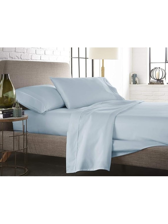 True Luxury Pure Heavy Rich Supima ELS Cotton 4-Piece Bed Sheets Set Grand King Size Fits mattresses Upto 18-21” deep Pocket – Sateen Weave (Solid, Light Blue)