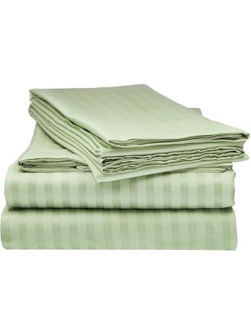 True Luxury Pure Heavy Rich Supima ELS Cotton 4-Piece Bed Sheets Set Grand King Size Fits mattresses Upto 21-24” deep Pocket – Sateen Weave (Stripe, Sage Green)
