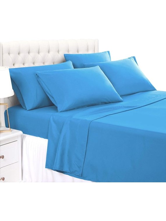 True Luxury Pure Heavy Rich Combed Cotton 6-Piece Bed Sheets Set King Size Fits mattresses Upto 16-20” deep Pocket – Sateen Weave (Solid, Turquoise)