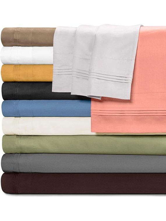 Egyptian Cotton 4 Piece Sheet Set, Luxury 1500 Thread Count, Modern Design, Sustainable Sheets, Ultra-Soft Basics, Solid, Deep Pocket Fitted Sheet, Flat Sheet, Pillowcases, King, Platinum