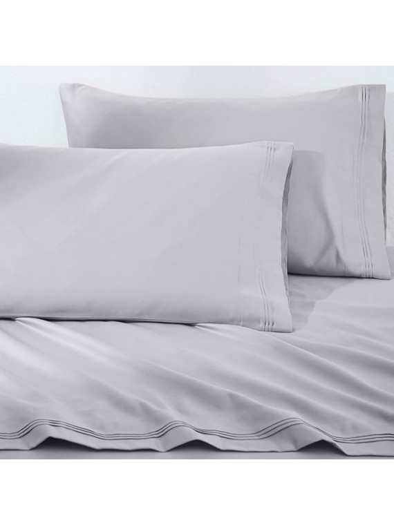Egyptian Cotton 4 Piece Sheet Set, Luxury 1500 Thread Count, Modern Design, Sustainable Sheets, Ultra-Soft Basics, Solid, Deep Pocket Fitted Sheet, Flat Sheet, Pillowcases, King, Platinum
