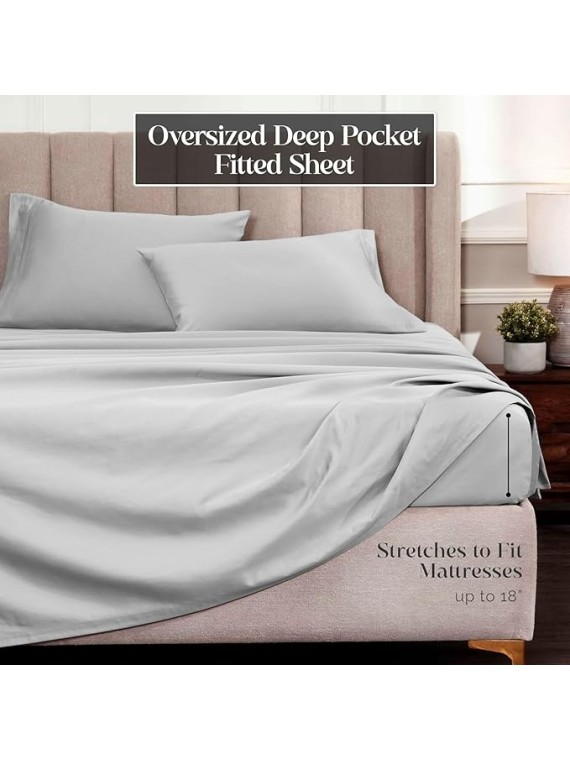 Egyptian Cotton 4 Piece Sheet Set, Luxury 1500 Thread Count, Modern Design, Sustainable Sheets, Ultra-Soft Basics, Solid, Deep Pocket Fitted Sheet, Flat Sheet, Pillowcases, King, Platinum
