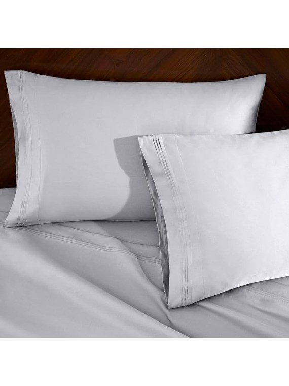 Egyptian Cotton 4 Piece Sheet Set, Luxury 1500 Thread Count, Modern Design, Sustainable Sheets, Ultra-Soft Basics, Solid, Deep Pocket Fitted Sheet, Flat Sheet, Pillowcases, King, Platinum